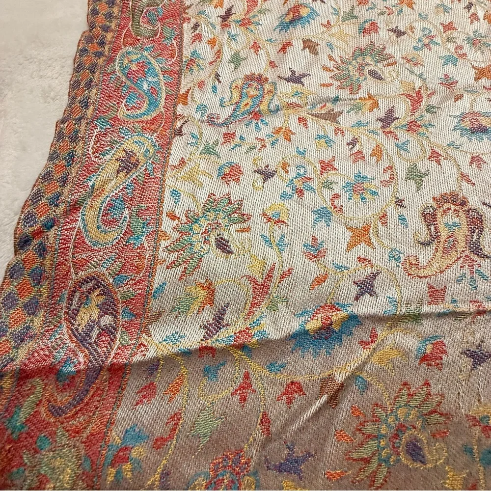 ✨ Luxe Indian Wool–Silk Jacquard Shawl | Hyderabad Artisan Weave | 30 x 80 NWOT - Picture 9 of 13